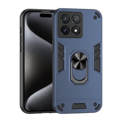 Xiaomi Poco X6 Pro 5G Shockproof Metal Ring Holder Phone Case with 360 degrees Rotating Kickstand, Ultra Slim Protective Cover, Raised Camera Guard, PC Silicone Armour Shell, Anti-Scratch Back & Edge Protection