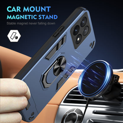 Xiaomi Poco X6 Pro 5G Shockproof Metal Ring Holder Phone Case with 360 degrees Rotating Kickstand, Ultra Slim Protective Cover, Raised Camera Guard, PC Silicone Armour Shell, Anti-Scratch Back & Edge Protection