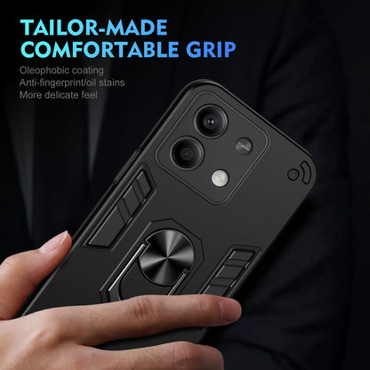Xiaomi Redmi Note 13 Shockproof Metal Ring Holder Phone Case with 360 degrees Rotating Kickstand, Ultra Slim Protective Cover, Raised Camera Guard, PC Silicone Armour Shell, Anti-Scratch Back & Edge Protection