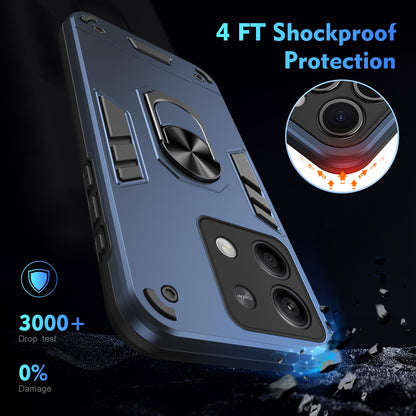Xiaomi Redmi Note 13 Shockproof Metal Ring Holder Phone Case with 360 degrees Rotating Kickstand, Ultra Slim Protective Cover, Raised Camera Guard, PC Silicone Armour Shell, Anti-Scratch Back & Edge Protection