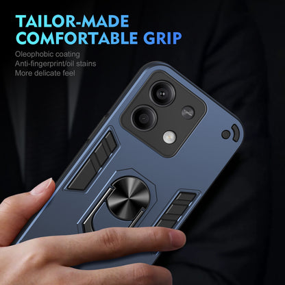 Xiaomi Redmi Note 13 Shockproof Metal Ring Holder Phone Case with 360 degrees Rotating Kickstand, Ultra Slim Protective Cover, Raised Camera Guard, PC Silicone Armour Shell, Anti-Scratch Back & Edge Protection