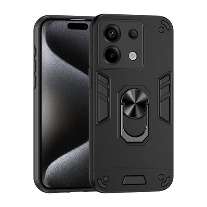 Xiaomi Redmi Note 13 Pro Shockproof Metal Ring Holder Phone Case with 360 degrees Rotating Kickstand, Ultra Slim Protective Cover, Raised Camera Guard, PC Silicone Armour Shell, Anti-Scratch Back & Edge Protection