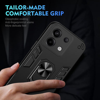 Xiaomi Redmi Note 13 Pro Shockproof Metal Ring Holder Phone Case with 360 degrees Rotating Kickstand, Ultra Slim Protective Cover, Raised Camera Guard, PC Silicone Armour Shell, Anti-Scratch Back & Edge Protection