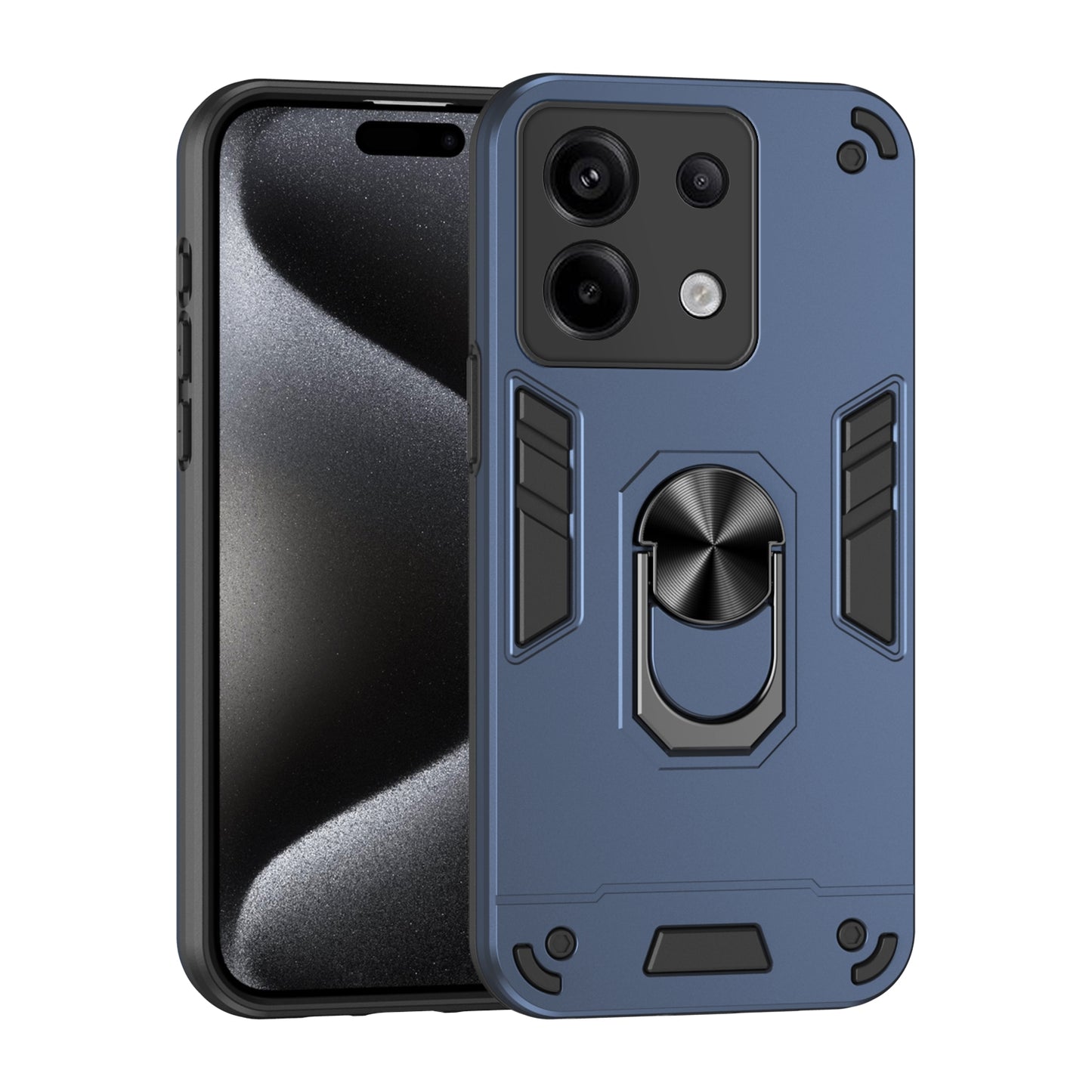 Xiaomi Redmi Note 13 Pro Shockproof Metal Ring Holder Phone Case with 360 degrees Rotating Kickstand, Ultra Slim Protective Cover, Raised Camera Guard, PC Silicone Armour Shell, Anti-Scratch Back & Edge Protection