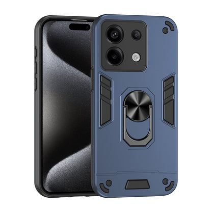 Xiaomi Redmi Note 13 Pro Shockproof Metal Ring Holder Phone Case with 360 degrees Rotating Kickstand, Ultra Slim Protective Cover, Raised Camera Guard, PC Silicone Armour Shell, Anti-Scratch Back & Edge Protection