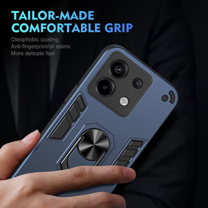 Xiaomi Redmi Note 13 Pro Shockproof Metal Ring Holder Phone Case with 360 degrees Rotating Kickstand, Ultra Slim Protective Cover, Raised Camera Guard, PC Silicone Armour Shell, Anti-Scratch Back & Edge Protection