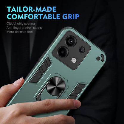 Xiaomi Redmi Note 13 Pro Shockproof Metal Ring Holder Phone Case with 360 degrees Rotating Kickstand, Ultra Slim Protective Cover, Raised Camera Guard, PC Silicone Armour Shell, Anti-Scratch Back & Edge Protection
