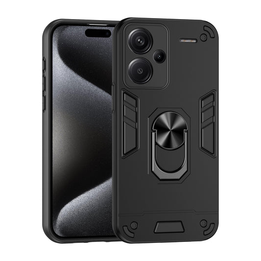 Xiaomi Redmi Note 13 Pro+ Shockproof Metal Ring Holder Phone Case with 360 degrees Rotating Kickstand, Ultra Slim Protective Cover, Raised Camera Guard, PC Silicone Armour Shell, Anti-Scratch Back & Edge Protection