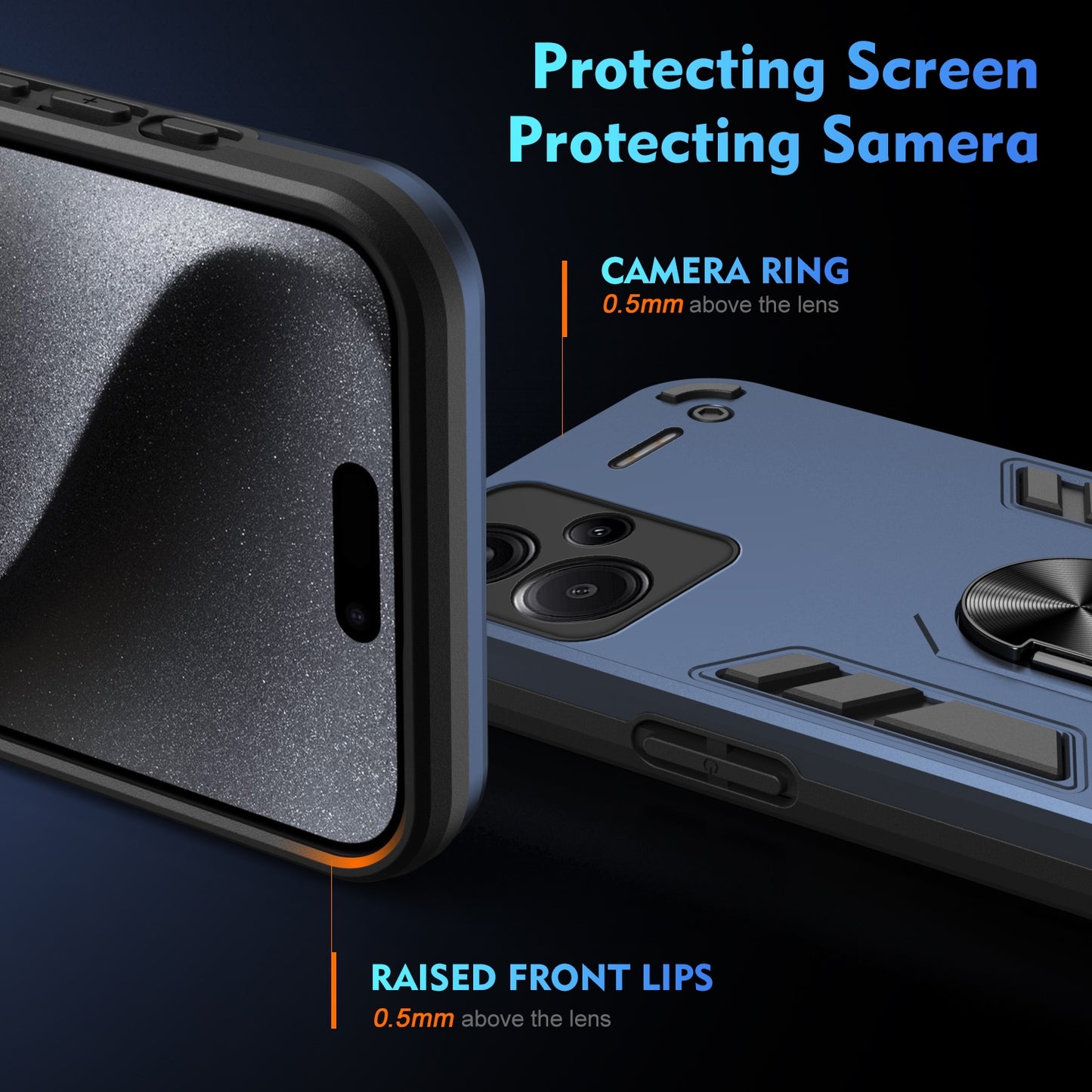 Xiaomi Redmi Note 13 Pro+ Shockproof Metal Ring Holder Phone Case with 360 degrees Rotating Kickstand, Ultra Slim Protective Cover, Raised Camera Guard, PC Silicone Armour Shell, Anti-Scratch Back & Edge Protection