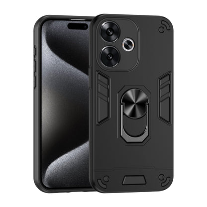 Xiaomi Redmi Turbo 3 Shockproof Metal Ring Holder Phone Case with 360 degrees Rotating Kickstand, Ultra Slim Protective Cover, Raised Camera Guard, PC Silicone Armour Shell, Anti-Scratch Back & Edge Protection