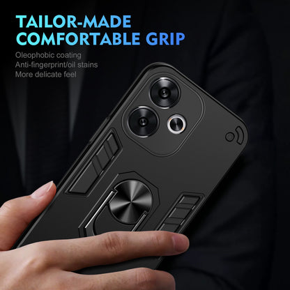Xiaomi Redmi Turbo 3 Shockproof Metal Ring Holder Phone Case with 360 degrees Rotating Kickstand, Ultra Slim Protective Cover, Raised Camera Guard, PC Silicone Armour Shell, Anti-Scratch Back & Edge Protection