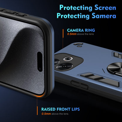 Xiaomi Redmi Turbo 3 Shockproof Metal Ring Holder Phone Case with 360 degrees Rotating Kickstand, Ultra Slim Protective Cover, Raised Camera Guard, PC Silicone Armour Shell, Anti-Scratch Back & Edge Protection