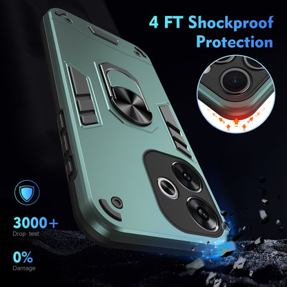 Xiaomi Redmi Turbo 3 Shockproof Metal Ring Holder Phone Case with 360 degrees Rotating Kickstand, Ultra Slim Protective Cover, Raised Camera Guard, PC Silicone Armour Shell, Anti-Scratch Back & Edge Protection
