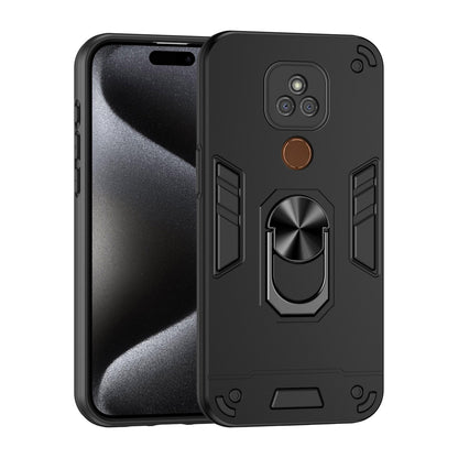 Motorola Moto E7 Plus Shockproof Metal Ring Holder Phone Case with 360 degrees Rotating Kickstand, Ultra Slim Protective Cover, Raised Camera Guard, PC Silicone Armour Shell, Anti-Scratch Back & Edge Protection