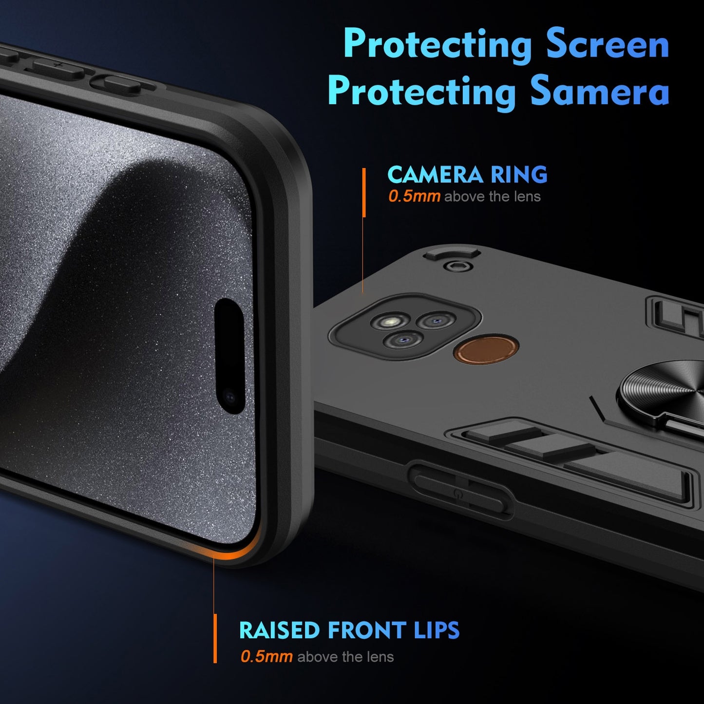 Motorola Moto E7 Plus Shockproof Metal Ring Holder Phone Case with 360 degrees Rotating Kickstand, Ultra Slim Protective Cover, Raised Camera Guard, PC Silicone Armour Shell, Anti-Scratch Back & Edge Protection