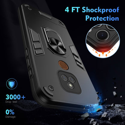 Motorola Moto E7 Plus Shockproof Metal Ring Holder Phone Case with 360 degrees Rotating Kickstand, Ultra Slim Protective Cover, Raised Camera Guard, PC Silicone Armour Shell, Anti-Scratch Back & Edge Protection