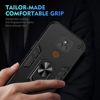 Motorola Moto E7 Plus Shockproof Metal Ring Holder Phone Case with 360 degrees Rotating Kickstand, Ultra Slim Protective Cover, Raised Camera Guard, PC Silicone Armour Shell, Anti-Scratch Back & Edge Protection