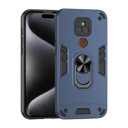 Motorola Moto E7 Plus Shockproof Metal Ring Holder Phone Case with 360 degrees Rotating Kickstand, Ultra Slim Protective Cover, Raised Camera Guard, PC Silicone Armour Shell, Anti-Scratch Back & Edge Protection