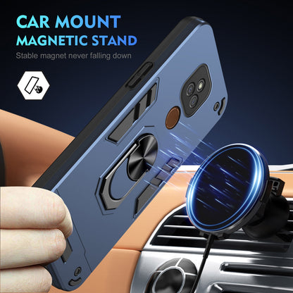 Motorola Moto E7 Plus Shockproof Metal Ring Holder Phone Case with 360 degrees Rotating Kickstand, Ultra Slim Protective Cover, Raised Camera Guard, PC Silicone Armour Shell, Anti-Scratch Back & Edge Protection