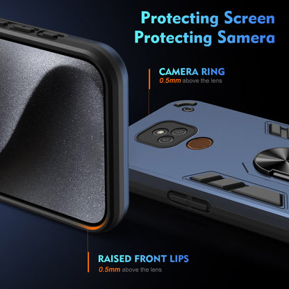 Motorola Moto E7 Plus Shockproof Metal Ring Holder Phone Case with 360 degrees Rotating Kickstand, Ultra Slim Protective Cover, Raised Camera Guard, PC Silicone Armour Shell, Anti-Scratch Back & Edge Protection