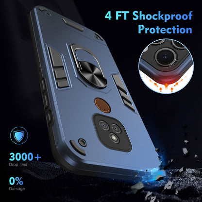 Motorola Moto E7 Plus Shockproof Metal Ring Holder Phone Case with 360 degrees Rotating Kickstand, Ultra Slim Protective Cover, Raised Camera Guard, PC Silicone Armour Shell, Anti-Scratch Back & Edge Protection