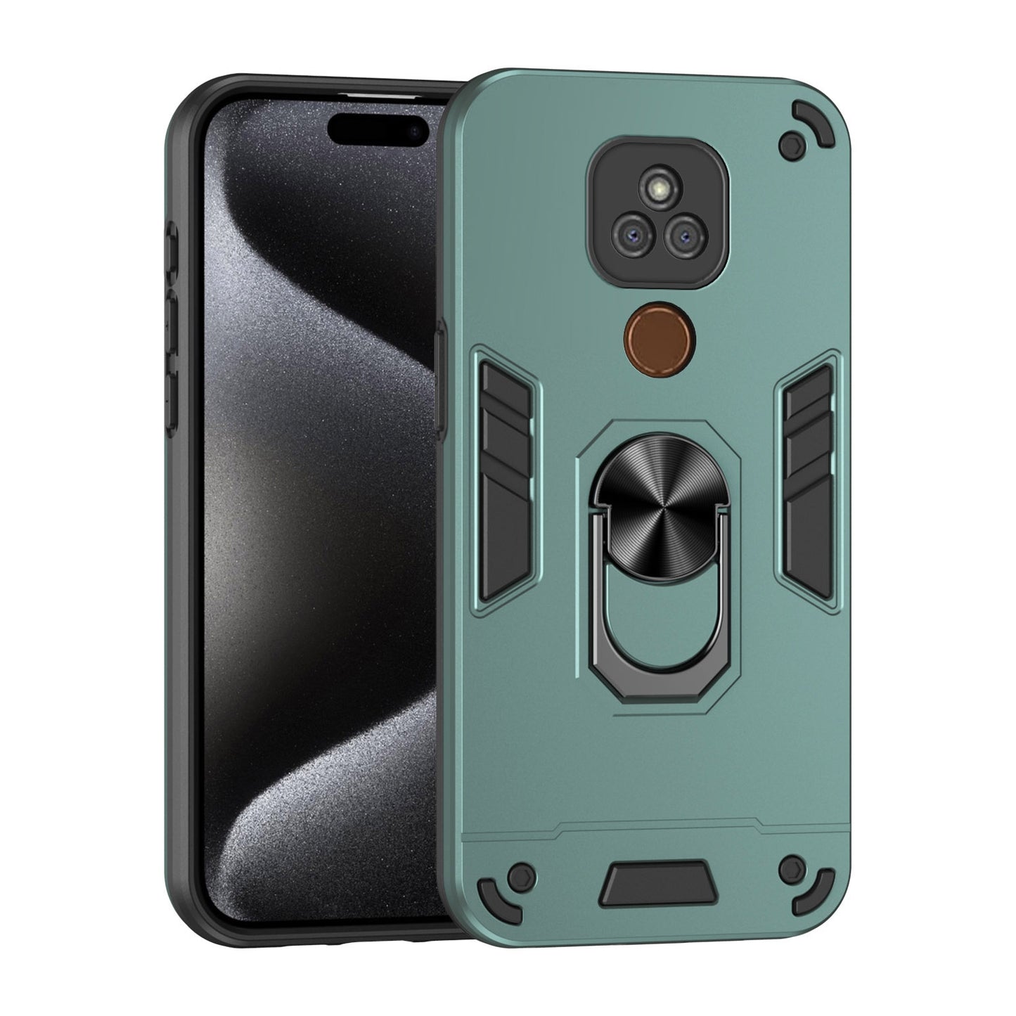 Motorola Moto E7 Plus Shockproof Metal Ring Holder Phone Case with 360 degrees Rotating Kickstand, Ultra Slim Protective Cover, Raised Camera Guard, PC Silicone Armour Shell, Anti-Scratch Back & Edge Protection