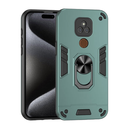 Motorola Moto E7 Plus Shockproof Metal Ring Holder Phone Case with 360 degrees Rotating Kickstand, Ultra Slim Protective Cover, Raised Camera Guard, PC Silicone Armour Shell, Anti-Scratch Back & Edge Protection