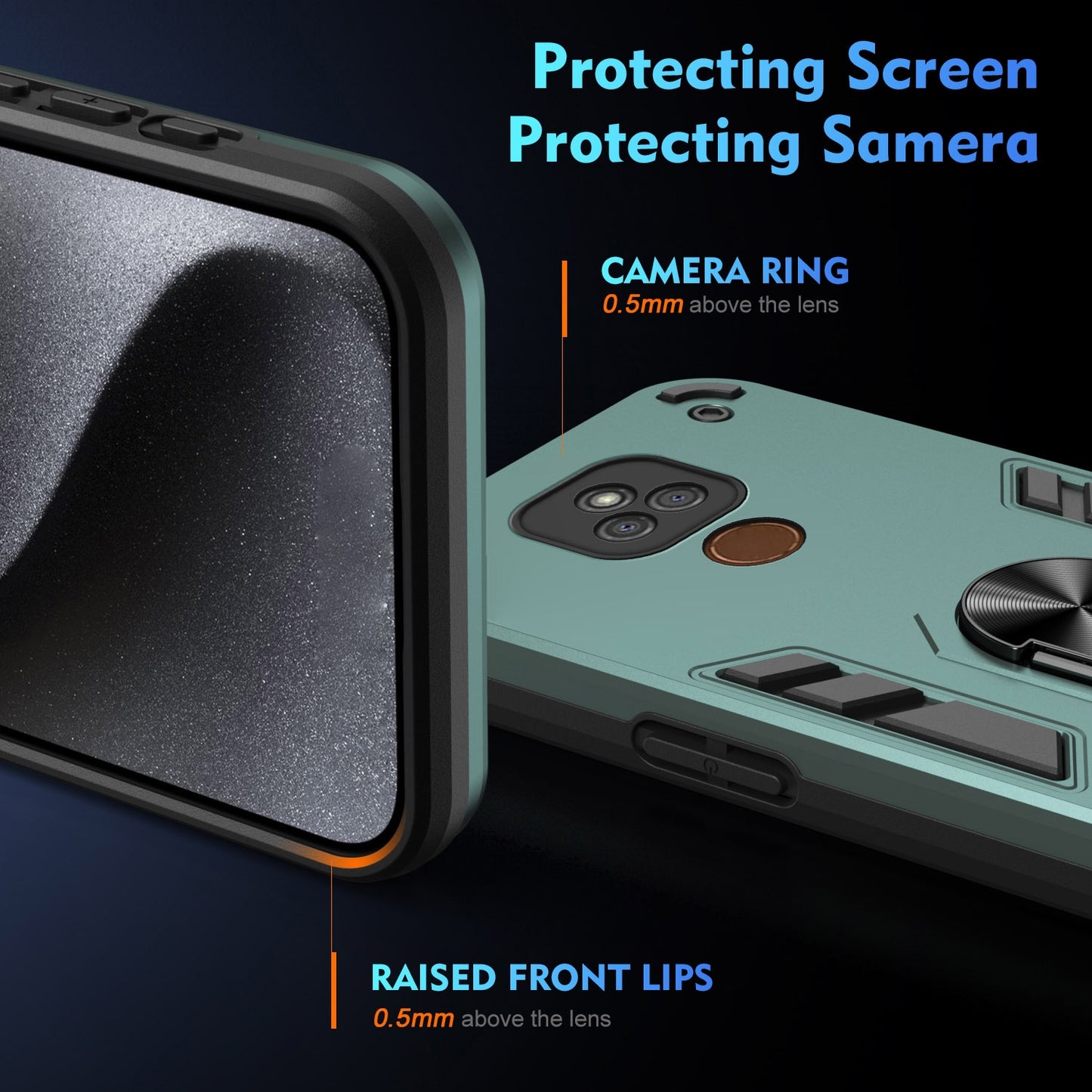 Motorola Moto E7 Plus Shockproof Metal Ring Holder Phone Case with 360 degrees Rotating Kickstand, Ultra Slim Protective Cover, Raised Camera Guard, PC Silicone Armour Shell, Anti-Scratch Back & Edge Protection