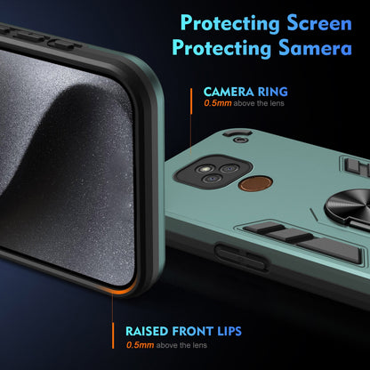 Motorola Moto E7 Plus Shockproof Metal Ring Holder Phone Case with 360 degrees Rotating Kickstand, Ultra Slim Protective Cover, Raised Camera Guard, PC Silicone Armour Shell, Anti-Scratch Back & Edge Protection