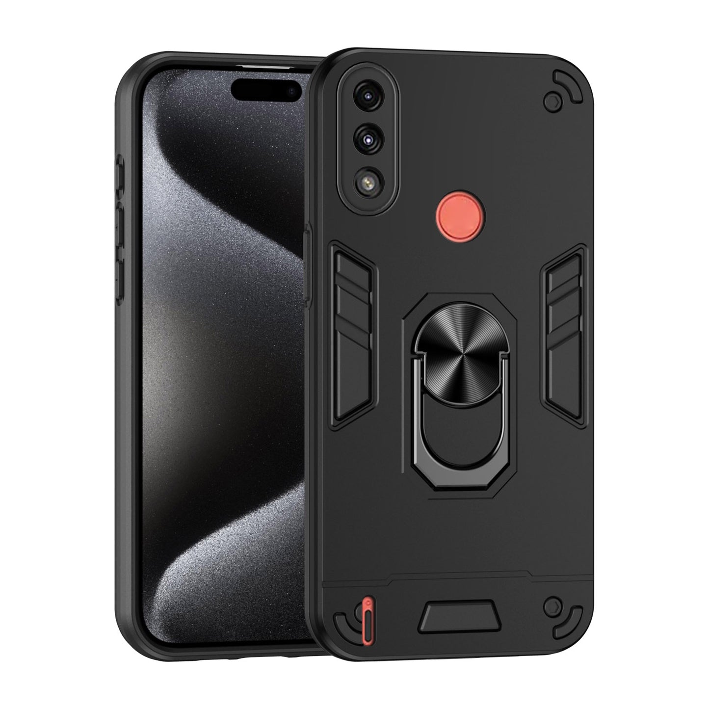 Motorola Moto E7 Power Shockproof Metal Ring Holder Phone Case with 360 degrees Rotating Kickstand, Ultra Slim Protective Cover, Raised Camera Guard, PC Silicone Armour Shell, Anti-Scratch Back & Edge Protection