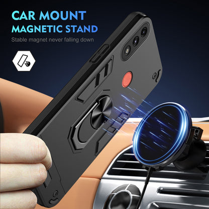 Motorola Moto E7 Power Shockproof Metal Ring Holder Phone Case with 360 degrees Rotating Kickstand, Ultra Slim Protective Cover, Raised Camera Guard, PC Silicone Armour Shell, Anti-Scratch Back & Edge Protection