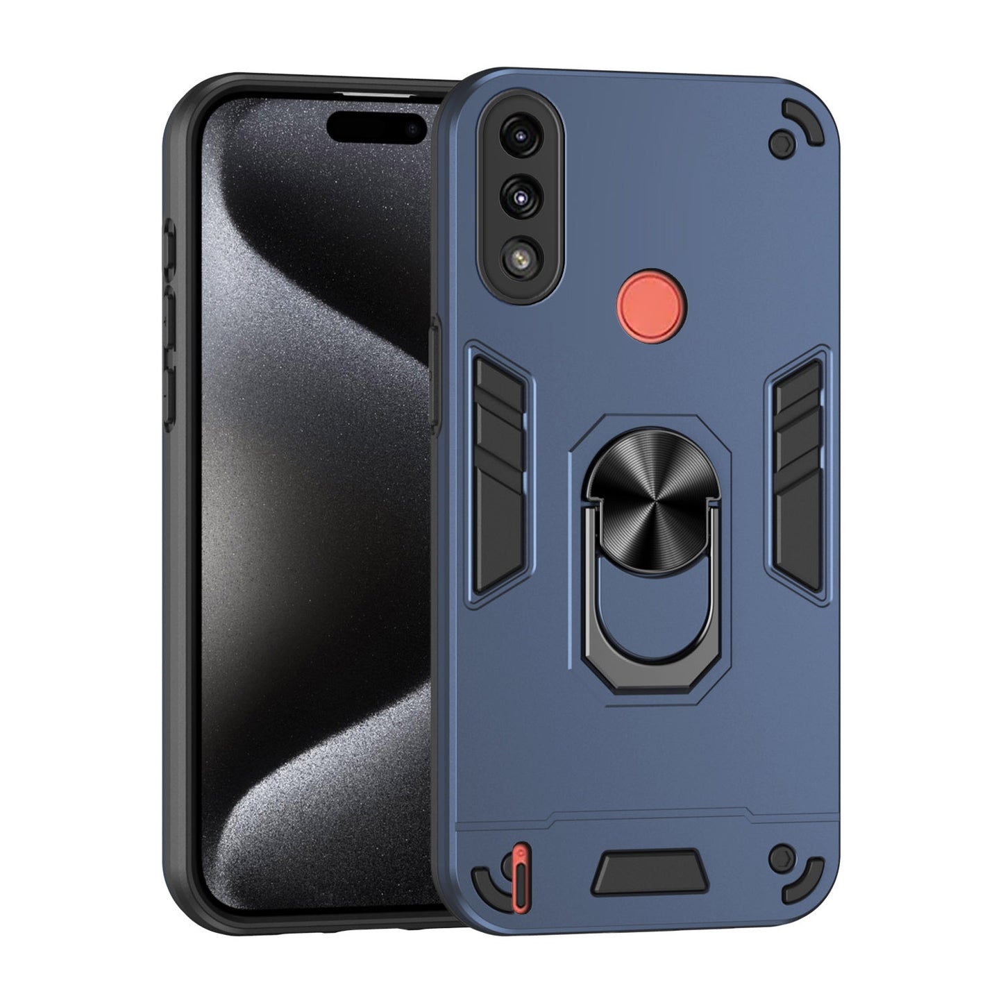 Motorola Moto E7 Power Shockproof Metal Ring Holder Phone Case with 360 degrees Rotating Kickstand, Ultra Slim Protective Cover, Raised Camera Guard, PC Silicone Armour Shell, Anti-Scratch Back & Edge Protection