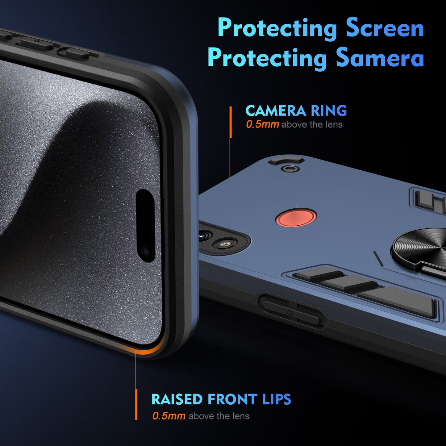 Motorola Moto E7 Power Shockproof Metal Ring Holder Phone Case with 360 degrees Rotating Kickstand, Ultra Slim Protective Cover, Raised Camera Guard, PC Silicone Armour Shell, Anti-Scratch Back & Edge Protection