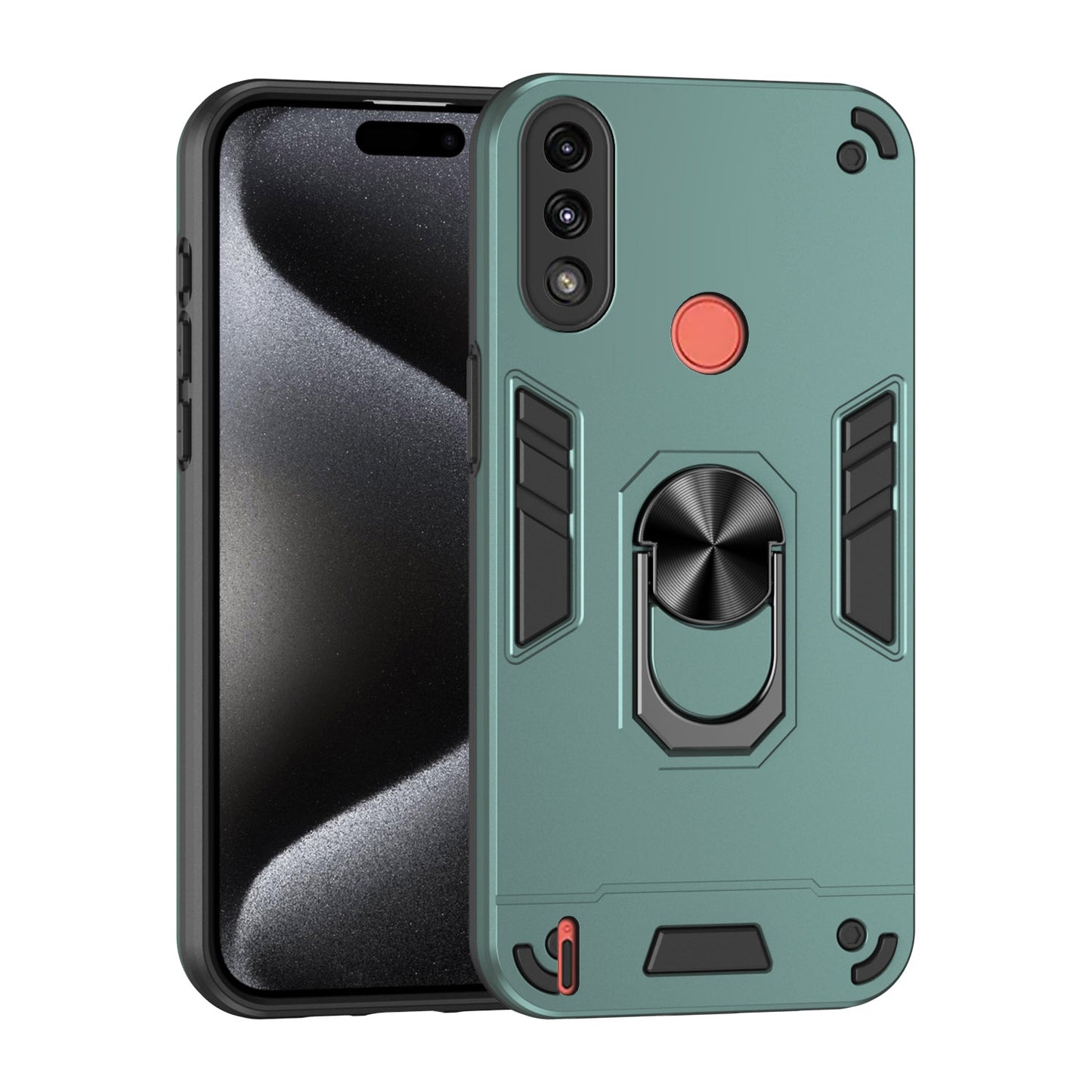 Motorola Moto E7 Power Shockproof Metal Ring Holder Phone Case with 360 degrees Rotating Kickstand, Ultra Slim Protective Cover, Raised Camera Guard, PC Silicone Armour Shell, Anti-Scratch Back & Edge Protection
