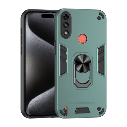 Motorola Moto E7 Power Shockproof Metal Ring Holder Phone Case with 360 degrees Rotating Kickstand, Ultra Slim Protective Cover, Raised Camera Guard, PC Silicone Armour Shell, Anti-Scratch Back & Edge Protection