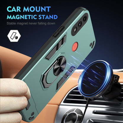Motorola Moto E7 Power Shockproof Metal Ring Holder Phone Case with 360 degrees Rotating Kickstand, Ultra Slim Protective Cover, Raised Camera Guard, PC Silicone Armour Shell, Anti-Scratch Back & Edge Protection
