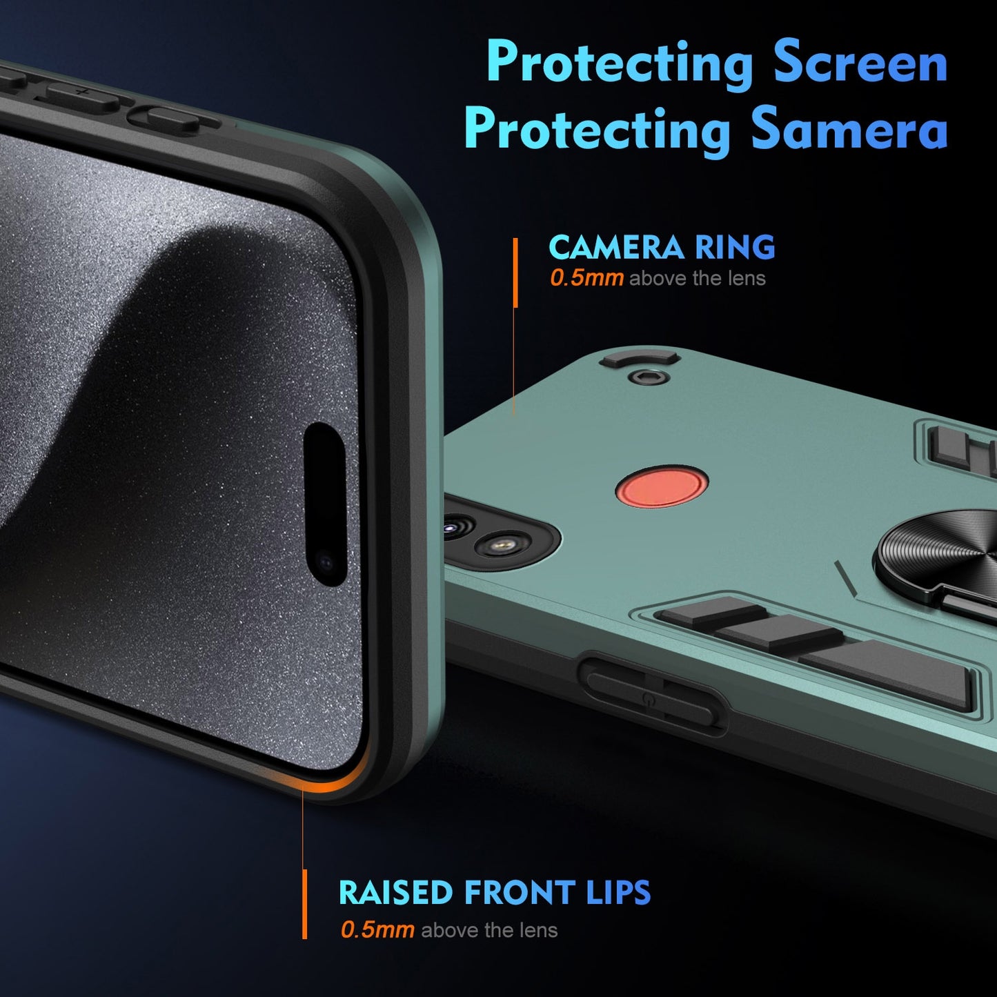 Motorola Moto E7 Power Shockproof Metal Ring Holder Phone Case with 360 degrees Rotating Kickstand, Ultra Slim Protective Cover, Raised Camera Guard, PC Silicone Armour Shell, Anti-Scratch Back & Edge Protection