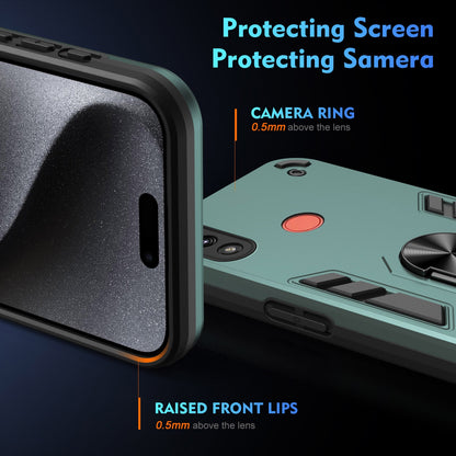 Motorola Moto E7 Power Shockproof Metal Ring Holder Phone Case with 360 degrees Rotating Kickstand, Ultra Slim Protective Cover, Raised Camera Guard, PC Silicone Armour Shell, Anti-Scratch Back & Edge Protection