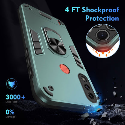 Motorola Moto E7 Power Shockproof Metal Ring Holder Phone Case with 360 degrees Rotating Kickstand, Ultra Slim Protective Cover, Raised Camera Guard, PC Silicone Armour Shell, Anti-Scratch Back & Edge Protection