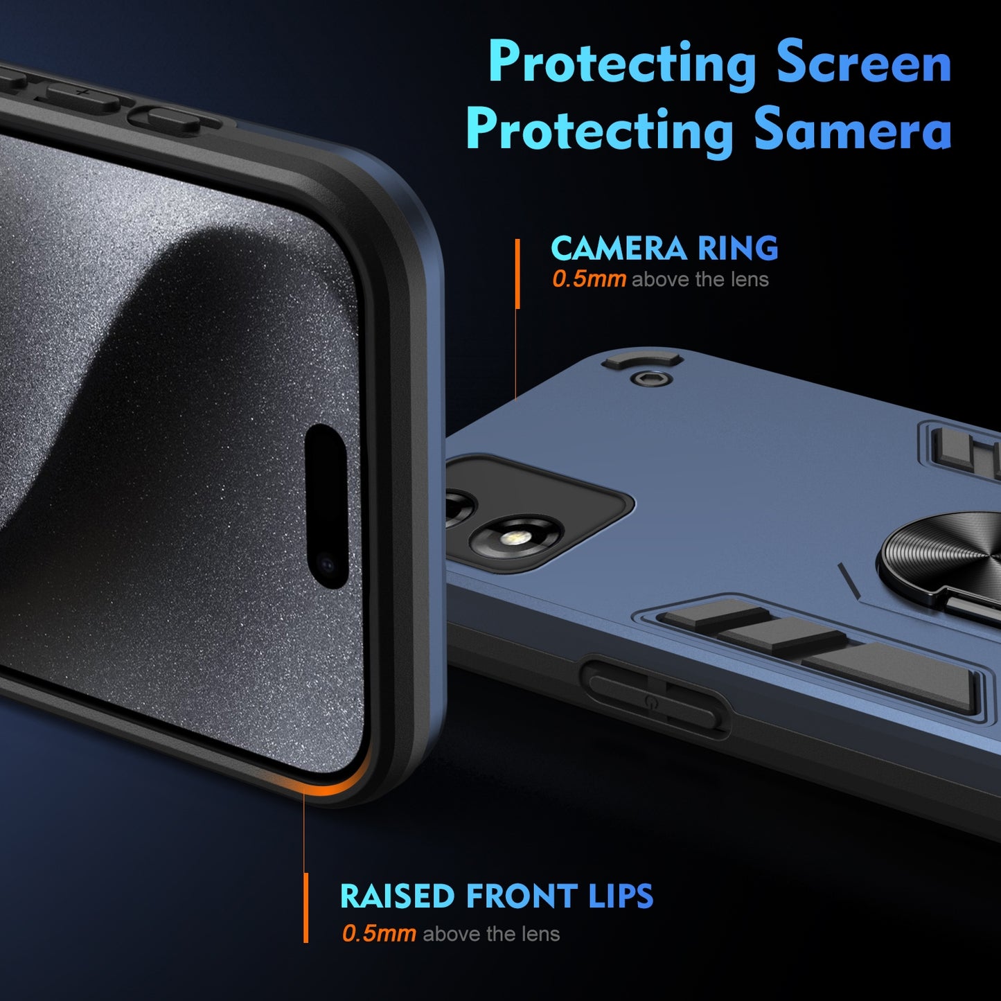 Motorola Moto E13 Shockproof Metal Ring Holder Phone Case with 360 degrees Rotating Kickstand, Ultra Slim Protective Cover, Raised Camera Guard, PC Silicone Armour Shell, Anti-Scratch Back & Edge Protection