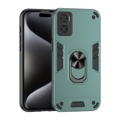 Motorola Moto E22 Shockproof Metal Ring Holder Phone Case with 360 degrees Rotating Kickstand, Ultra Slim Protective Cover, Raised Camera Guard, PC Silicone Armour Shell, Anti-Scratch Back & Edge Protection