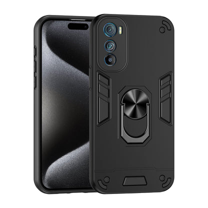 Motorola Edge 30 Shockproof Metal Ring Holder Phone Case with 360 degrees Rotating Kickstand, Ultra Slim Protective Cover, Raised Camera Guard, PC Silicone Armour Shell, Anti-Scratch Back & Edge Protection
