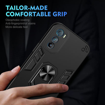 Motorola Edge 30 Shockproof Metal Ring Holder Phone Case with 360 degrees Rotating Kickstand, Ultra Slim Protective Cover, Raised Camera Guard, PC Silicone Armour Shell, Anti-Scratch Back & Edge Protection