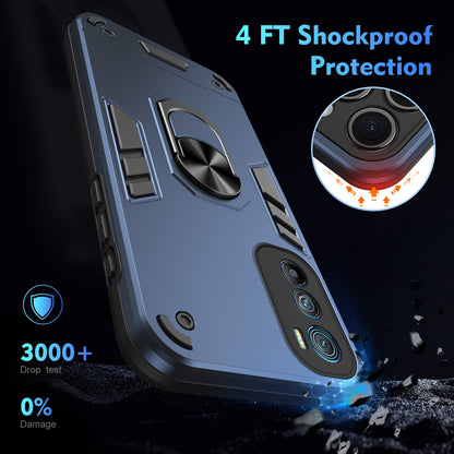 Motorola Edge 30 Shockproof Metal Ring Holder Phone Case with 360 degrees Rotating Kickstand, Ultra Slim Protective Cover, Raised Camera Guard, PC Silicone Armour Shell, Anti-Scratch Back & Edge Protection