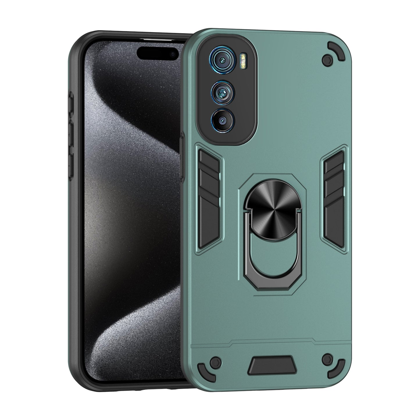 Motorola Edge 30 Shockproof Metal Ring Holder Phone Case with 360 degrees Rotating Kickstand, Ultra Slim Protective Cover, Raised Camera Guard, PC Silicone Armour Shell, Anti-Scratch Back & Edge Protection