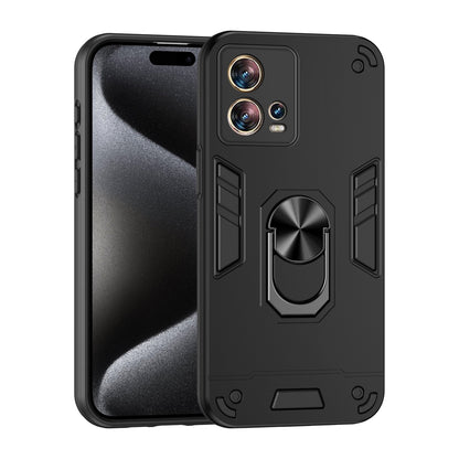Motorola Edge 30 Fusion Shockproof Metal Ring Holder Phone Case with 360 degrees Rotating Kickstand, Ultra Slim Protective Cover, Raised Camera Guard, PC Silicone Armour Shell, Anti-Scratch Back & Edge Protection