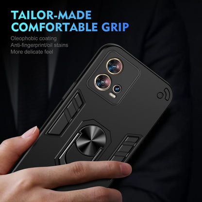 Motorola Edge 30 Fusion Shockproof Metal Ring Holder Phone Case with 360 degrees Rotating Kickstand, Ultra Slim Protective Cover, Raised Camera Guard, PC Silicone Armour Shell, Anti-Scratch Back & Edge Protection