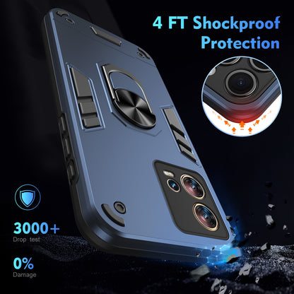 Motorola Edge 30 Fusion Shockproof Metal Ring Holder Phone Case with 360 degrees Rotating Kickstand, Ultra Slim Protective Cover, Raised Camera Guard, PC Silicone Armour Shell, Anti-Scratch Back & Edge Protection
