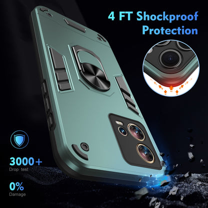 Motorola Edge 30 Fusion Shockproof Metal Ring Holder Phone Case with 360 degrees Rotating Kickstand, Ultra Slim Protective Cover, Raised Camera Guard, PC Silicone Armour Shell, Anti-Scratch Back & Edge Protection