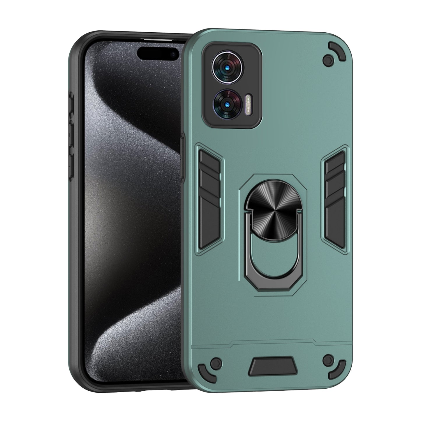 Motorola Edge 30 Neo Shockproof Metal Ring Holder Phone Case with 360 degrees Rotating Kickstand, Ultra Slim Protective Cover, Raised Camera Guard, PC Silicone Armour Shell, Anti-Scratch Back & Edge Protection